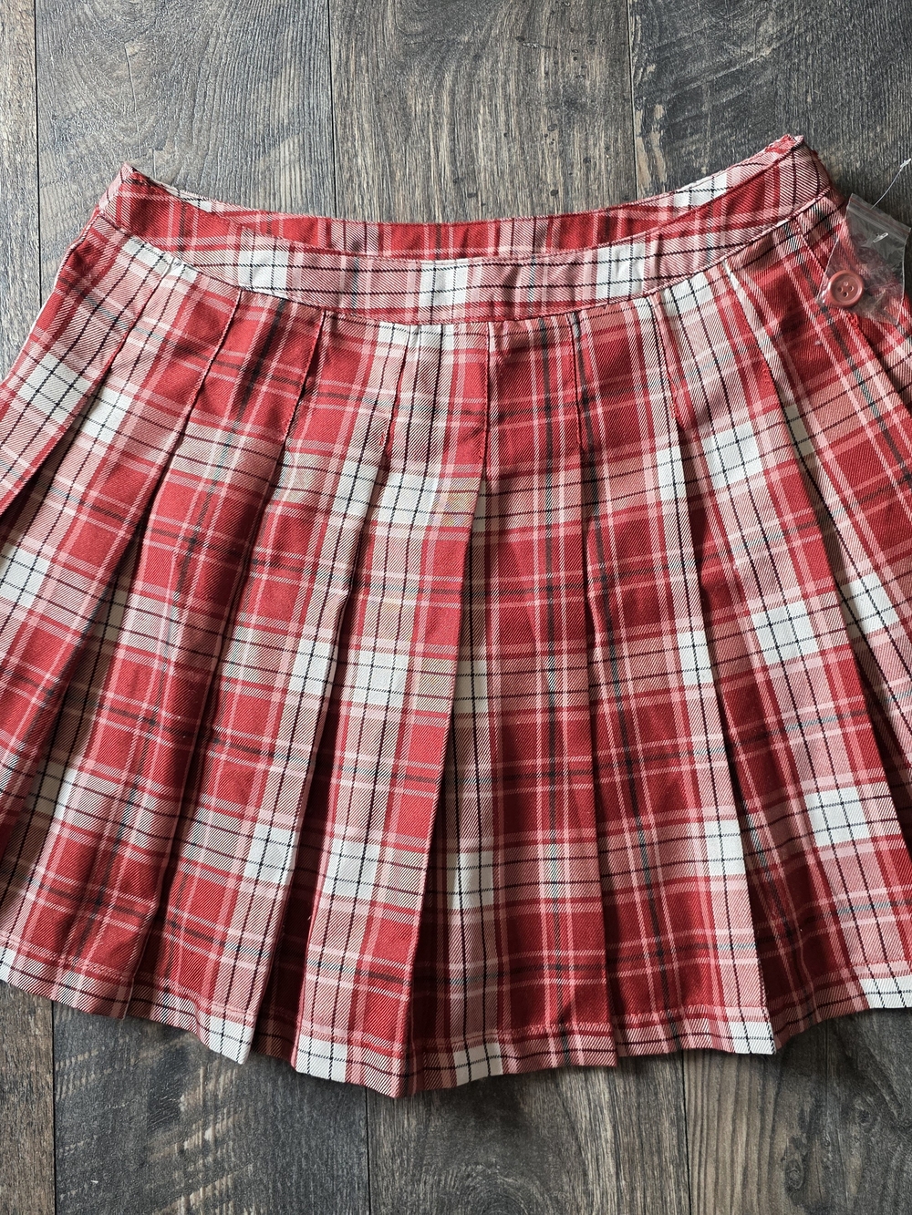 Forever 21 Red & White Plaid Pleated Skater Skirt
